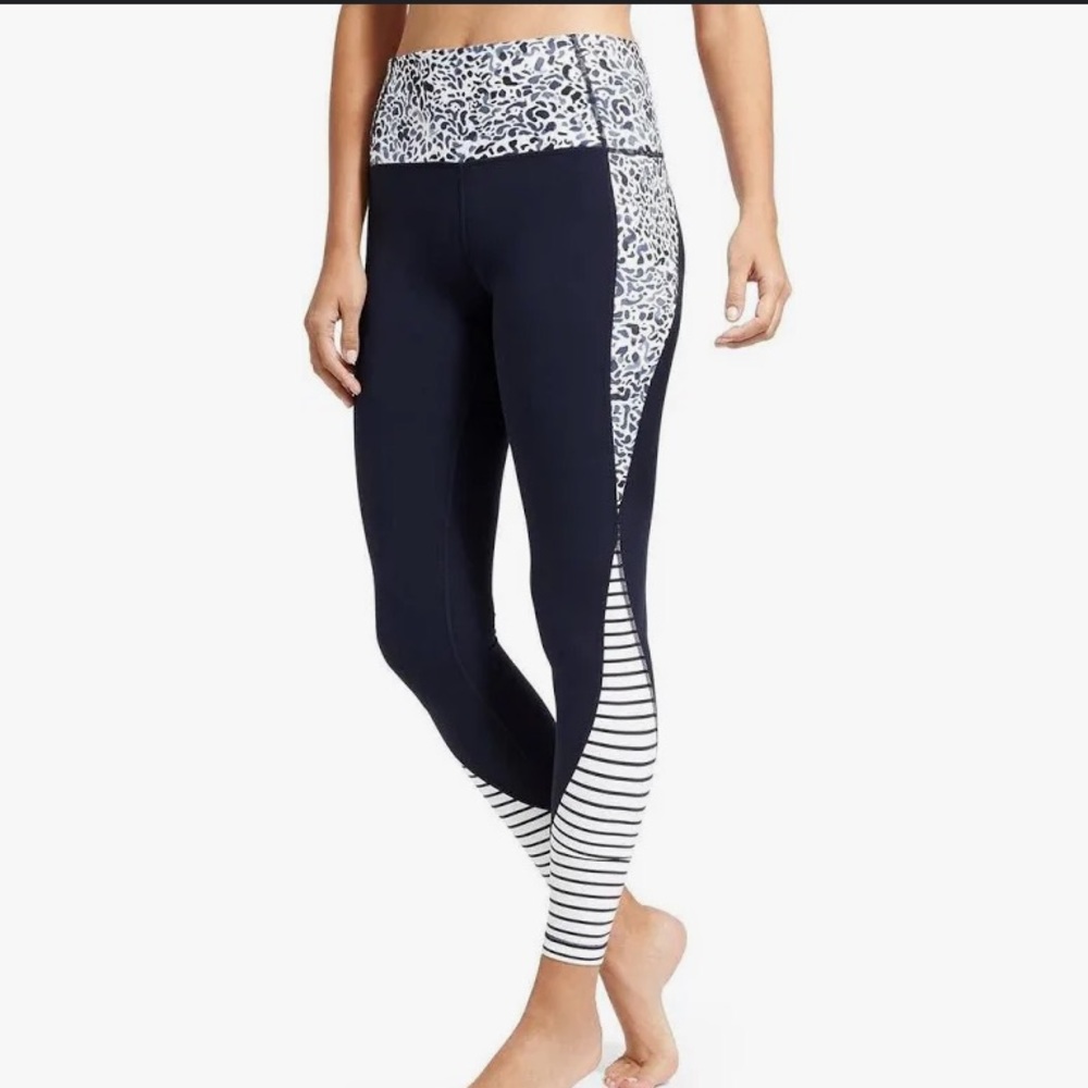 Athleta Petal Salutation Legging  Navy Blue White Tight Fit Pant